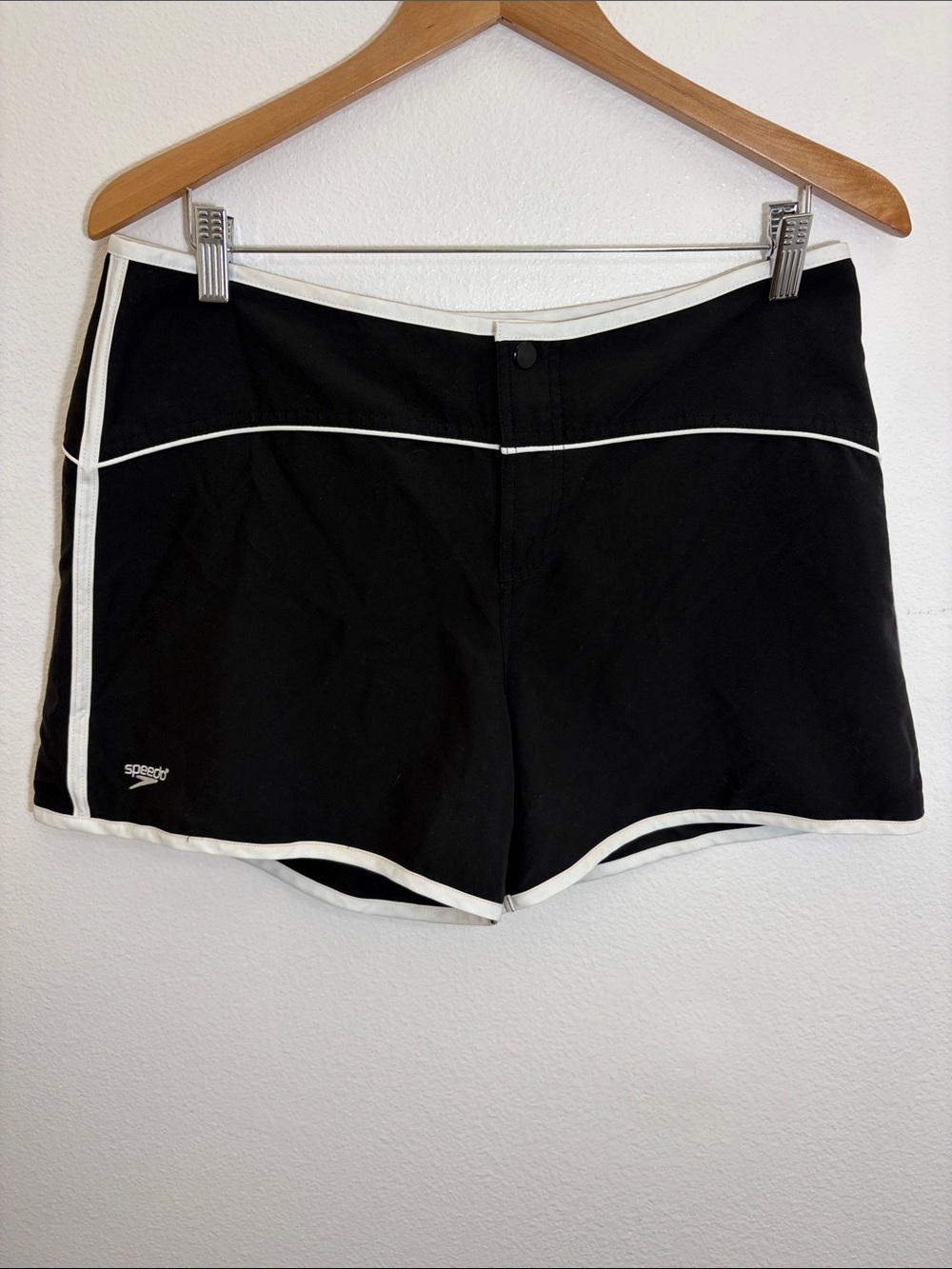 Speedo Black Athletic Swim Shorts with White Trim
